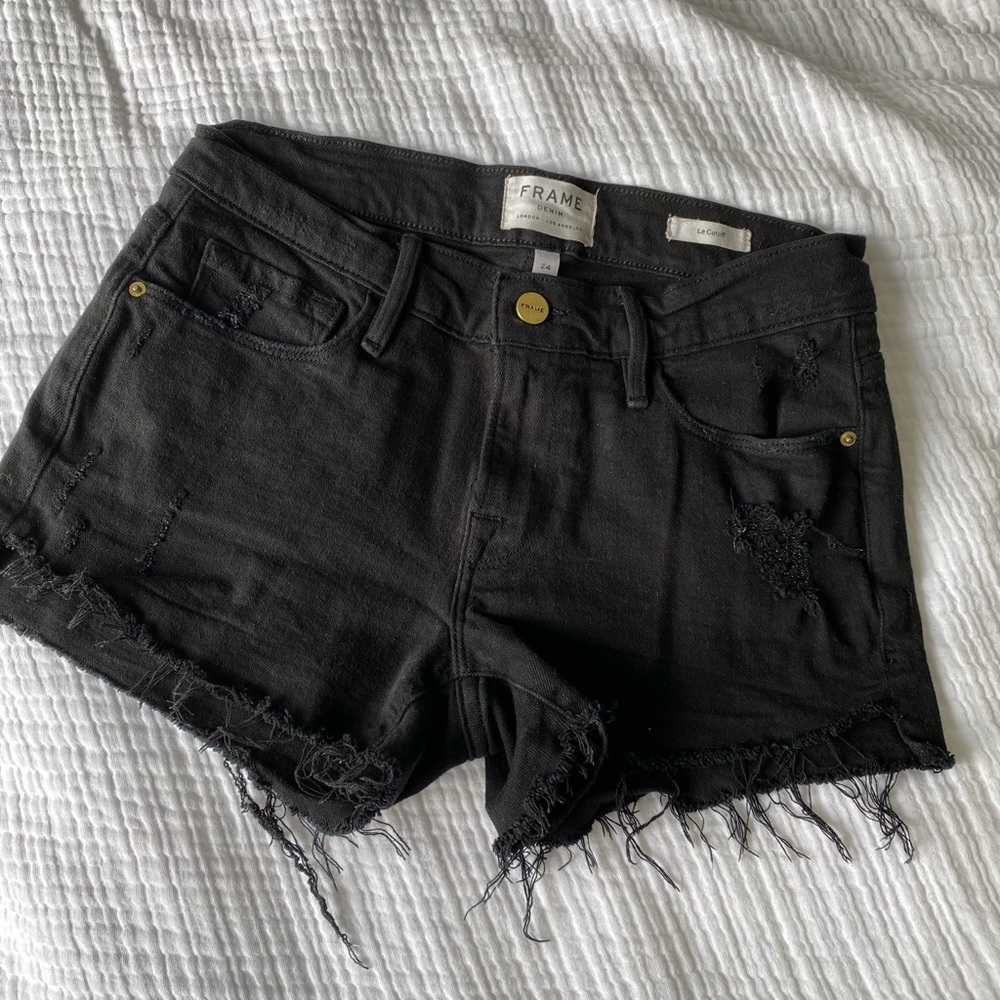 Frame Le Cutoff Distressed Black Denim Shorts Size 24